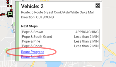 Selecting the route progress view.